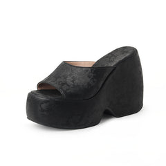 Wedge Heel Jacquard Plus-Size Open-Toe Platform Sandals