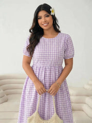 Plaid Crew-Neck Full-Swing Plus-Size Dress