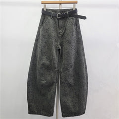 Retro Jacquard Washed High-Waist Jeans