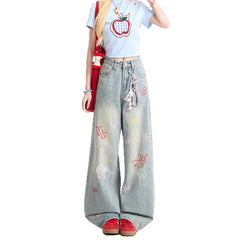 Cartoon Embroidered Jeans For Women