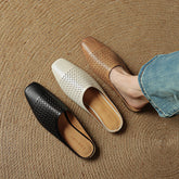 Womens Full-Grain Leather Closed-Toe Half Slippers