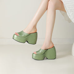 Wedge Heel Jacquard Plus-Size Open-Toe Platform Sandals