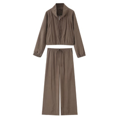 Loose-fitting Hoodie Jacket And Wide-leg Pants Two-piece Set