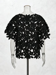 Black Floral Lace Cut-Out Short Sleeve Top