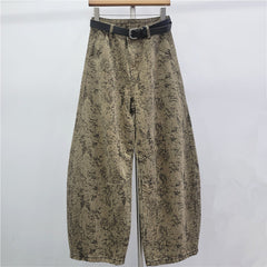 Retro Jacquard Washed High-Waist Jeans