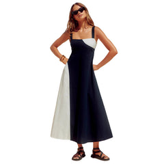 Elegant And Fashionable Resort-style Slip Dress With Color-blocking