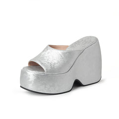 Wedge Heel Jacquard Plus-Size Open-Toe Platform Sandals