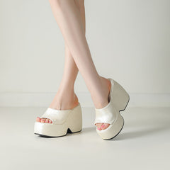 Wedge Heel Jacquard Plus-Size Open-Toe Platform Sandals