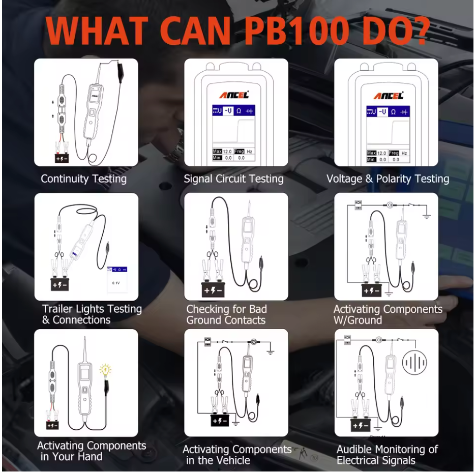 Ancel PB100 Automotive AVOmeter 12V 24V Battery Circuit Tester Electrical Power scanner Tool