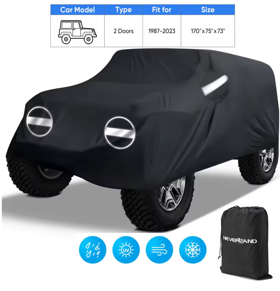 NEVERLAND Black For 2 Doors Jeep Car Cover 210D Oxford Cloth