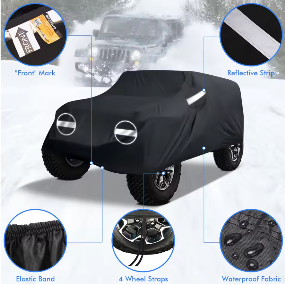 NEVERLAND Black For 2 Doors Jeep Car Cover 210D Oxford Cloth