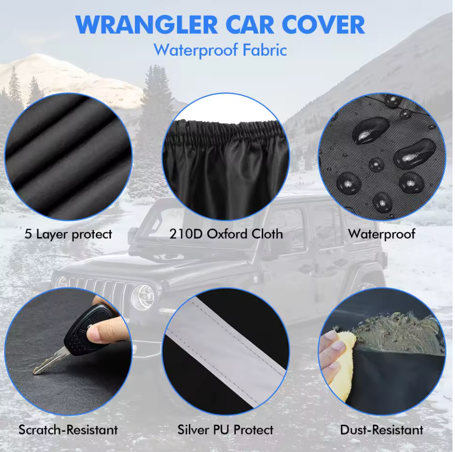 NEVERLAND Black For 2 Doors Jeep Car Cover 210D Oxford Cloth