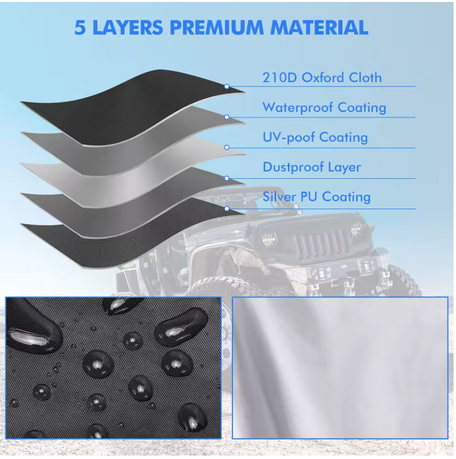NEVERLAND Black For 2 Doors Jeep Car Cover 210D Oxford Cloth