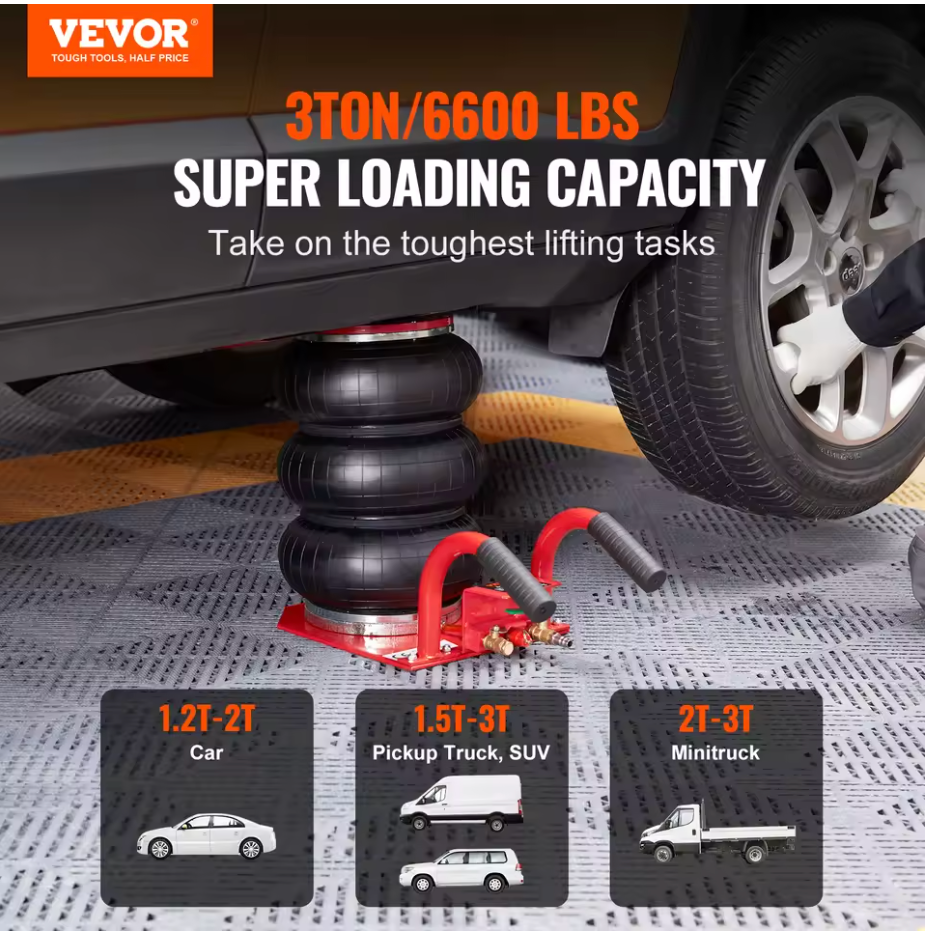 VEVOR Triple Bag Air Jack 3 Ton (6600 lbs) Capacity Portable Pneumatic Car Jacks Heavy Duty&Quick Lifting for Garage Car Repair