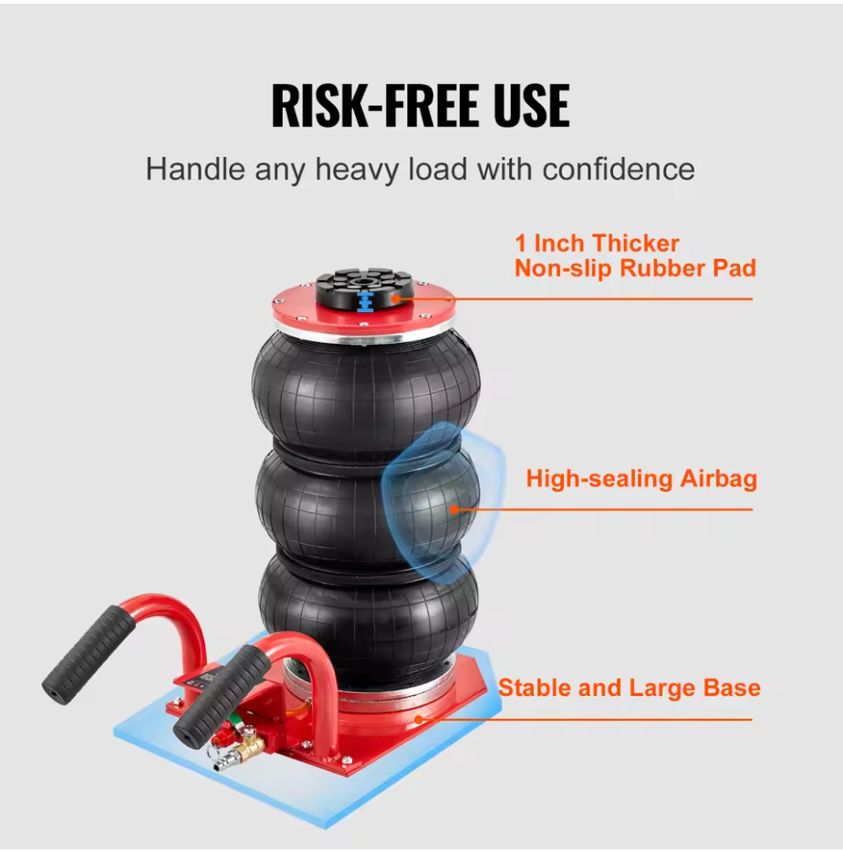 VEVOR Triple Bag Air Jack 3 Ton (6600 lbs) Capacity Portable Pneumatic Car Jacks Heavy Duty&Quick Lifting for Garage Car Repair