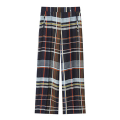 Womens Fashionable Casual Plaid Pocket Shirt And Plaid Pants Set