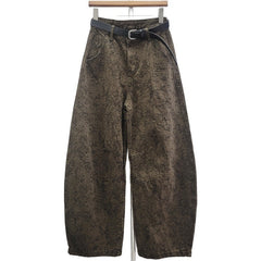 Retro Jacquard Washed High-Waist Jeans