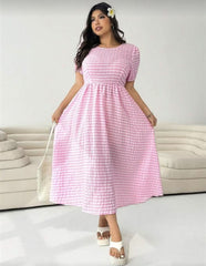 Plaid Crew-Neck Full-Swing Plus-Size Dress