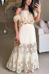 Womens Fashionable Elegant Lace Hollow-Out Off-Shoulder Dress
