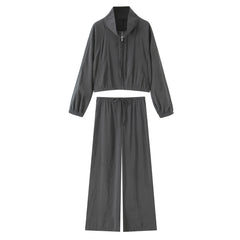 Loose-fitting Hoodie Jacket And Wide-leg Pants Two-piece Set
