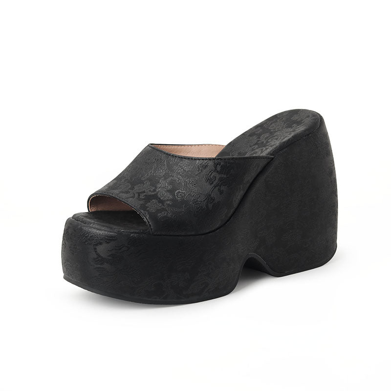 Wedge Heel Jacquard Plus-Size Open-Toe Platform Sandals