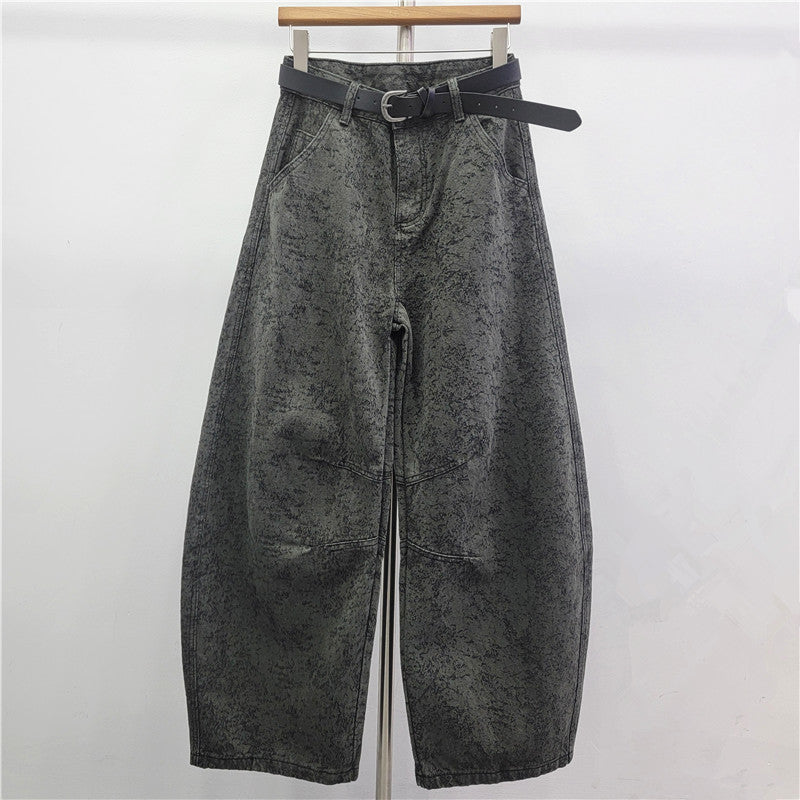 Retro Jacquard Washed High-Waist Jeans