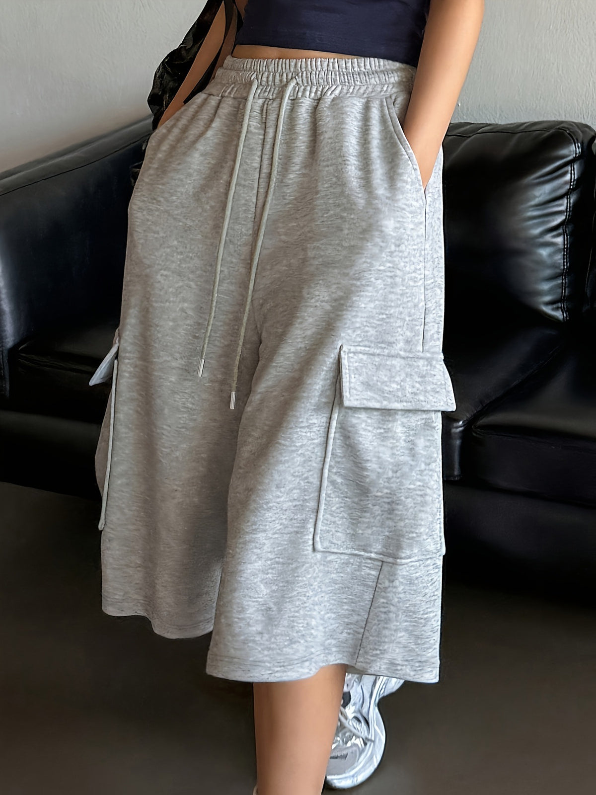 Straight-leg Figure-flattering Gray Wide-leg Capris Versatile