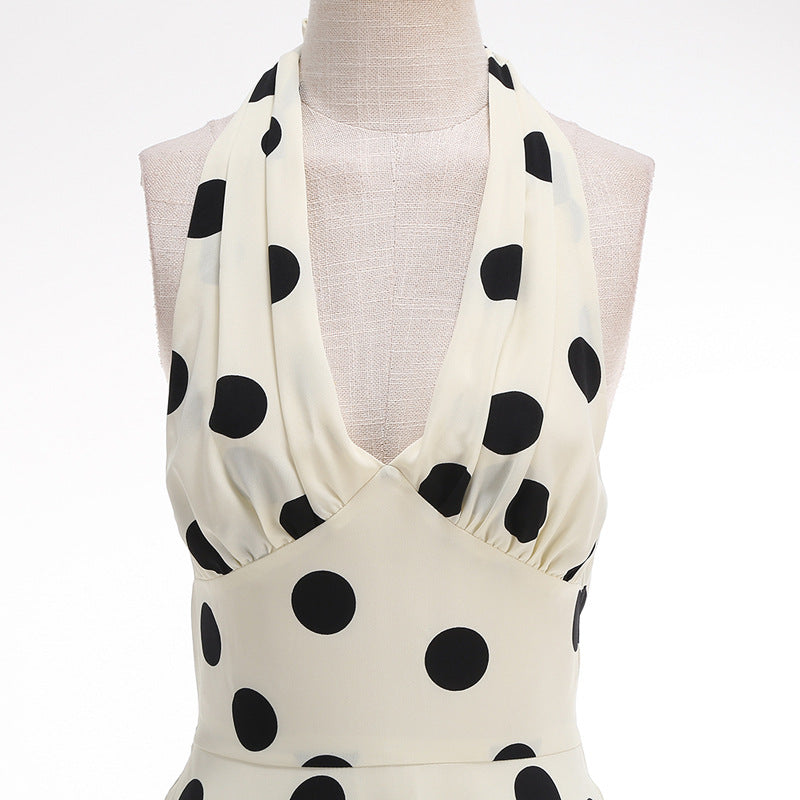 Retro French-style Elegant And Chic Polka-dot Print Slip Dress
