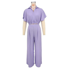 Solid-color Lapel Fashionable Loose-fitting Womens Set