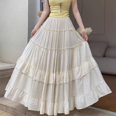 Summer Elastic High-Waist A-Line Maxi Skirt With A Flowing Drape