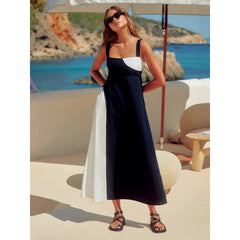 Elegant And Fashionable Resort-style Slip Dress With Color-blocking