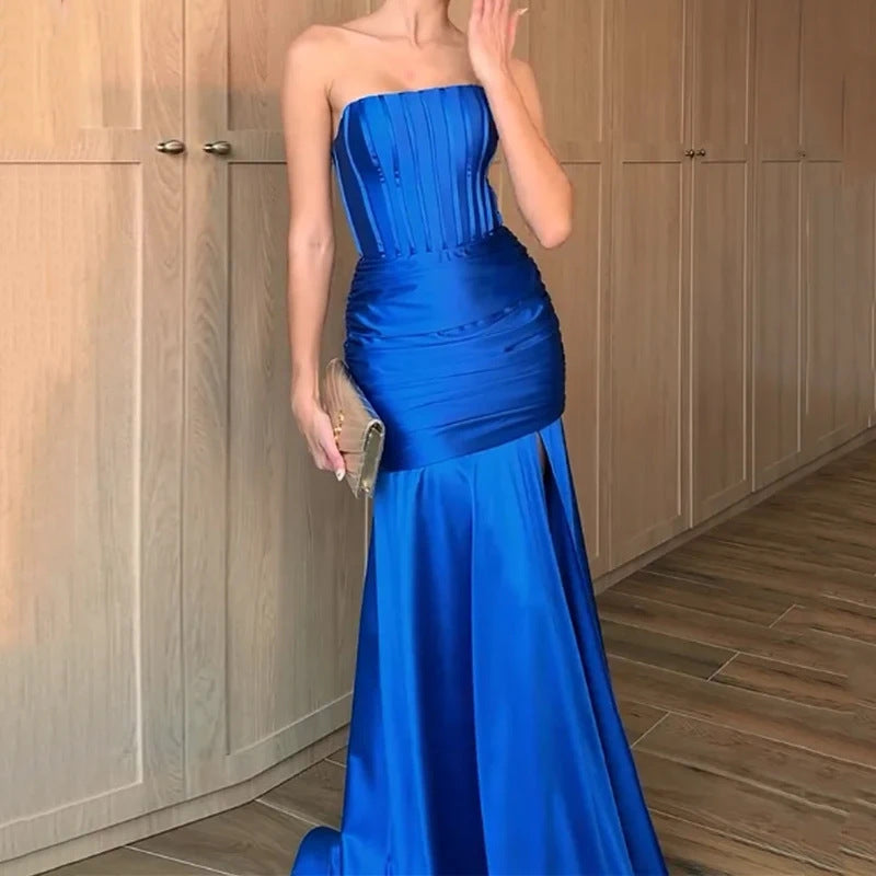 Womens Off-Shoulder Sleeveless Slimming Fit Split Maxi Dress