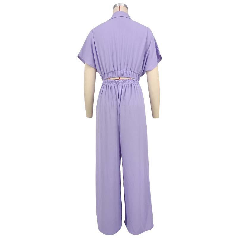 Solid-color Lapel Fashionable Loose-fitting Womens Set