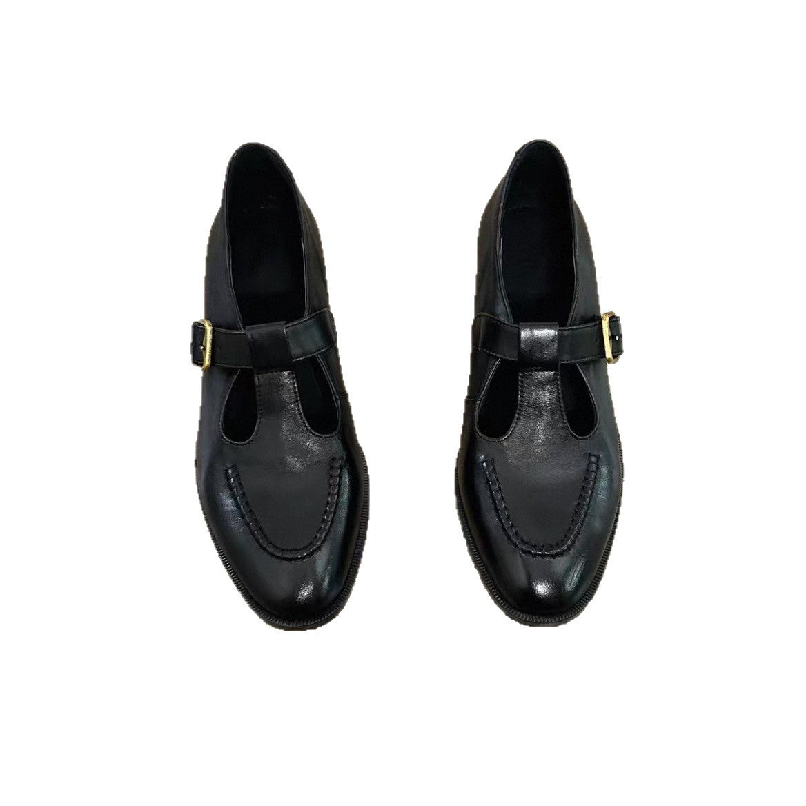 Spring British-style Retro T-Strap Chunky Heel Round-toe Commuter Pumps