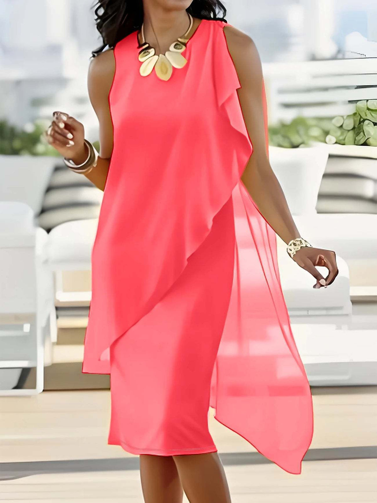 Summer Urban Women Elegant Irregular Chiffon Dress