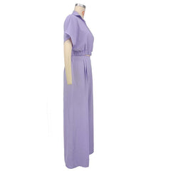 Solid-color Lapel Fashionable Loose-fitting Womens Set