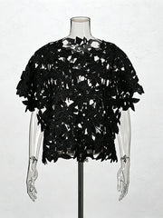 Black Floral Lace Cut-Out Short Sleeve Top