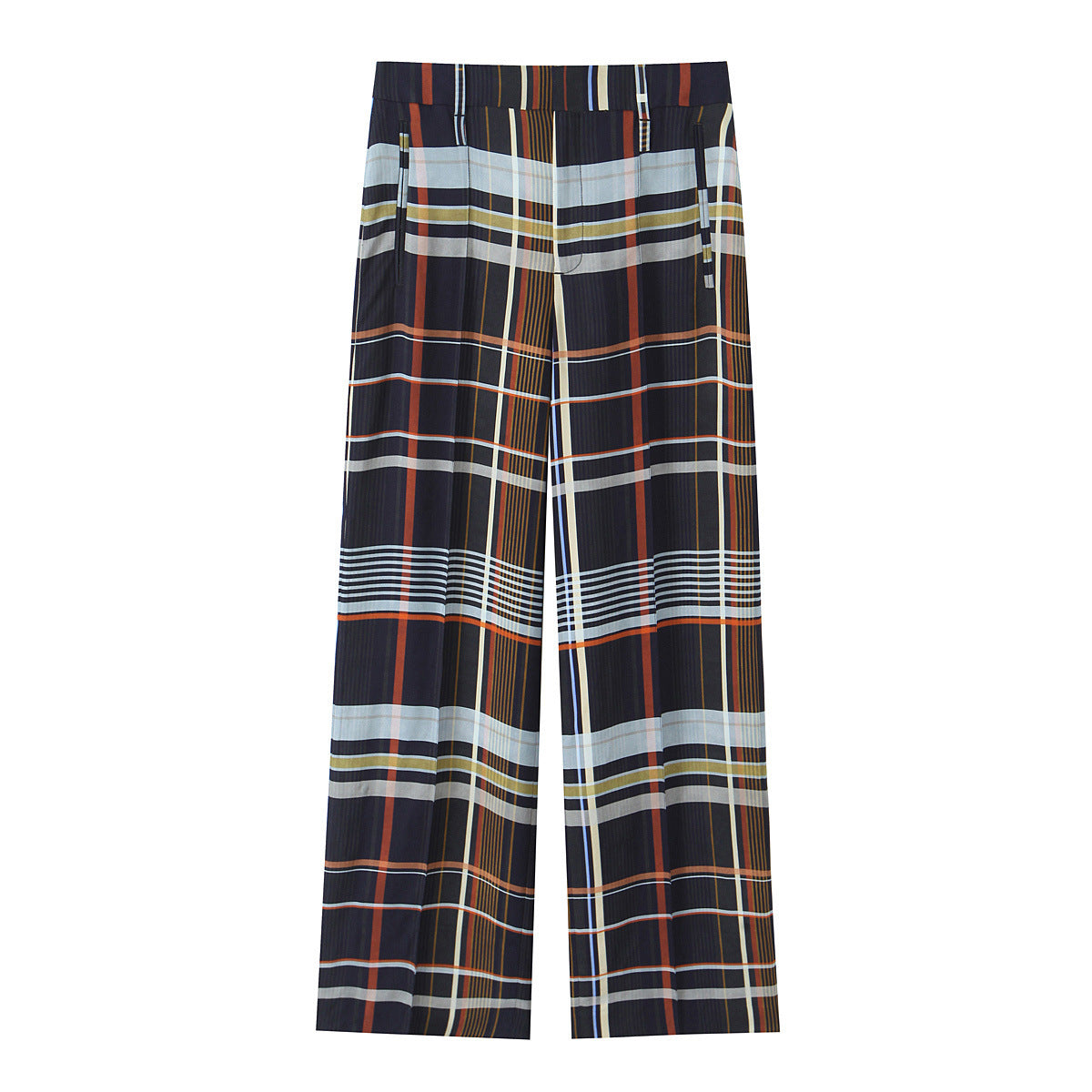 Womens Fashionable Casual Plaid Pocket Shirt And Plaid Pants Set