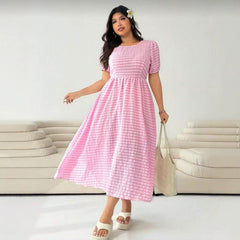 Plaid Crew-Neck Full-Swing Plus-Size Dress