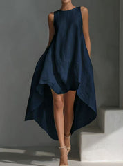 Sleeveless High-Low Irregular Hem Linen Blend Dress