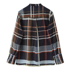 Womens Fashionable Casual Plaid Pocket Shirt And Plaid Pants Set