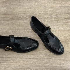 Spring British-style Retro T-Strap Chunky Heel Round-toe Commuter Pumps