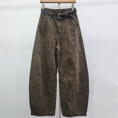 Retro Jacquard Washed High-Waist Jeans